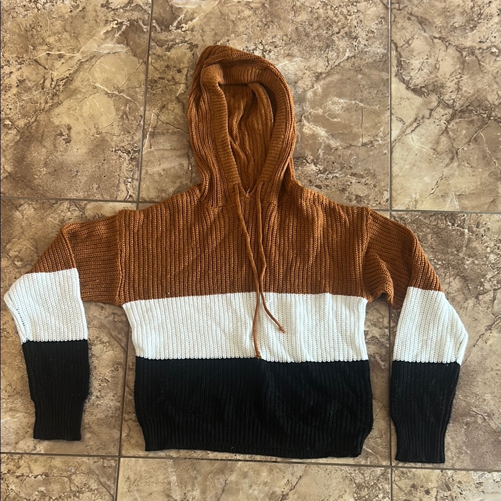 Urban Heritage Tri-Tone Hooded Sweater - Brown, White, Black